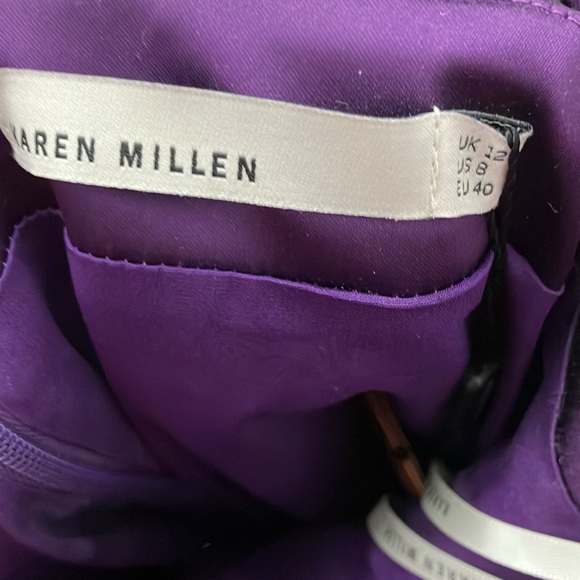 Karen Millen size 8 brand new dark purple body con retro satin cocktail dress - Picture 7 of 8